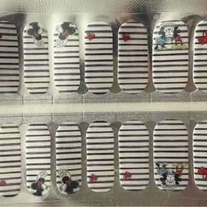 Striped Nail Wraps with Mickey & Minnie Design